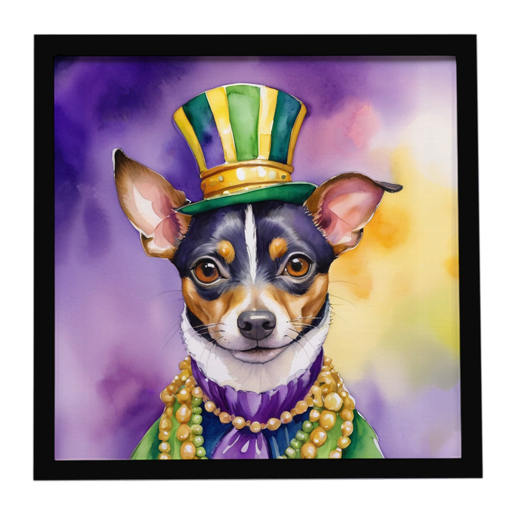 Rat Terrier King of Mardi Gras Framed Metal Print Bathroom, Kitchen, Office, Home Decor Wall Art Ready to Hang, Square, 8X8