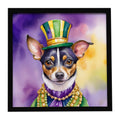 Rat Terrier King of Mardi Gras Framed Metal Print Bathroom, Kitchen, Office, Home Decor Wall Art Ready to Hang, Square, 8X8