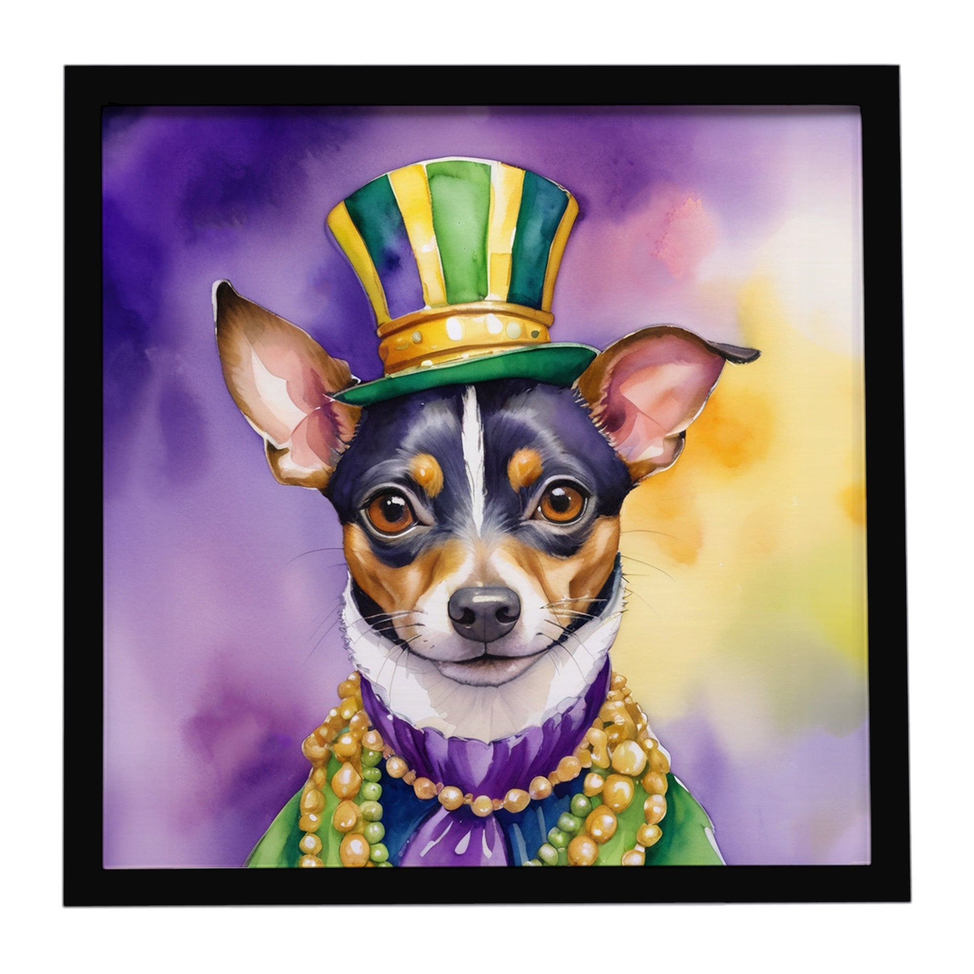Rat Terrier King of Mardi Gras Framed Metal Print Bathroom, Kitchen, Office, Home Decor Wall Art Ready to Hang, Square, 8X8