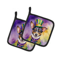 Rat Terrier King of Mardi Gras Pot Holder Set of 2 Heat Resistant Quilted Hot Pads 7.5 x 7.5 Inch, Insulated Kitchen Trivets for Cooking & Baking