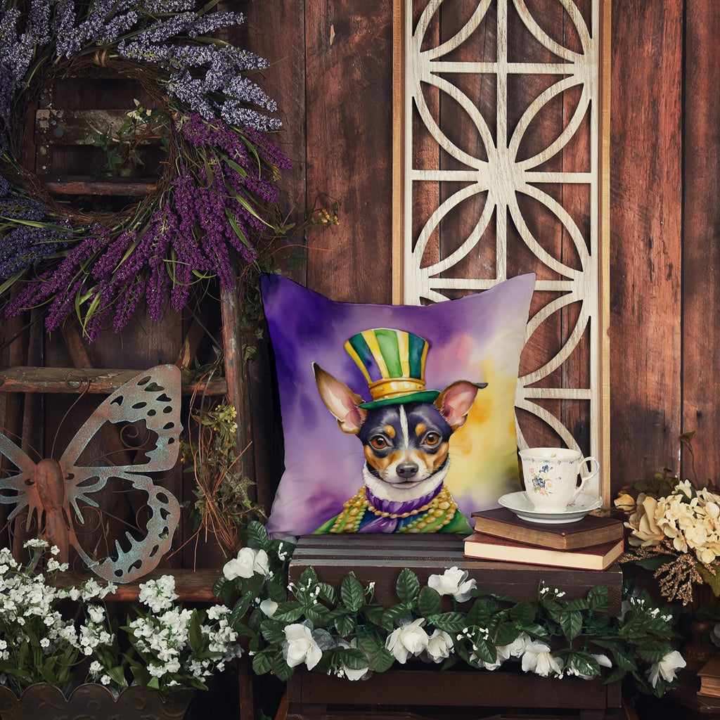 Rat Terrier King of Mardi Gras Decorative Throw Pillow 14x14 Indoor Outdoor Accent Cushion, Fabric Cover with Insert for Sofa, Bed, Porch & Living Room