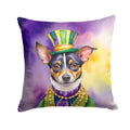 Rat Terrier King of Mardi Gras Decorative Throw Pillow 18x18 Indoor Outdoor Accent Cushion, Fabric Cover with Insert for Sofa, Bed, Porch & Living Room