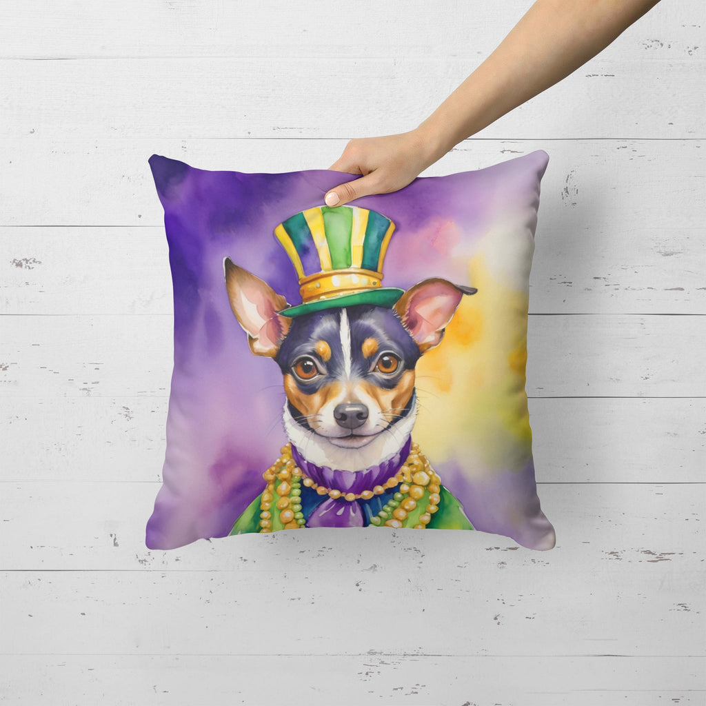 Rat Terrier King of Mardi Gras Decorative Throw Pillow 18x18 Indoor Outdoor Accent Cushion, Fabric Cover with Insert for Sofa, Bed, Porch & Living Room