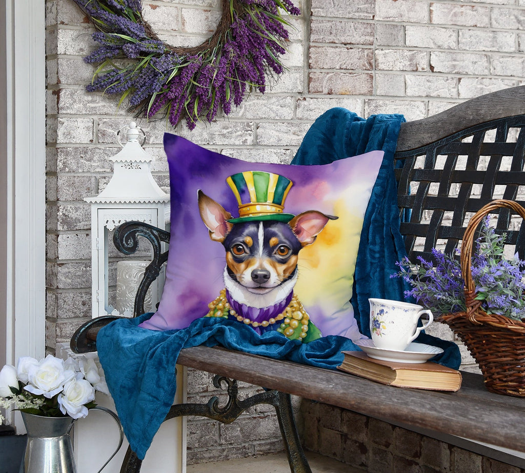 Rat Terrier King of Mardi Gras Decorative Throw Pillow 18x18 Indoor Outdoor Accent Cushion, Fabric Cover with Insert for Sofa, Bed, Porch & Living Room
