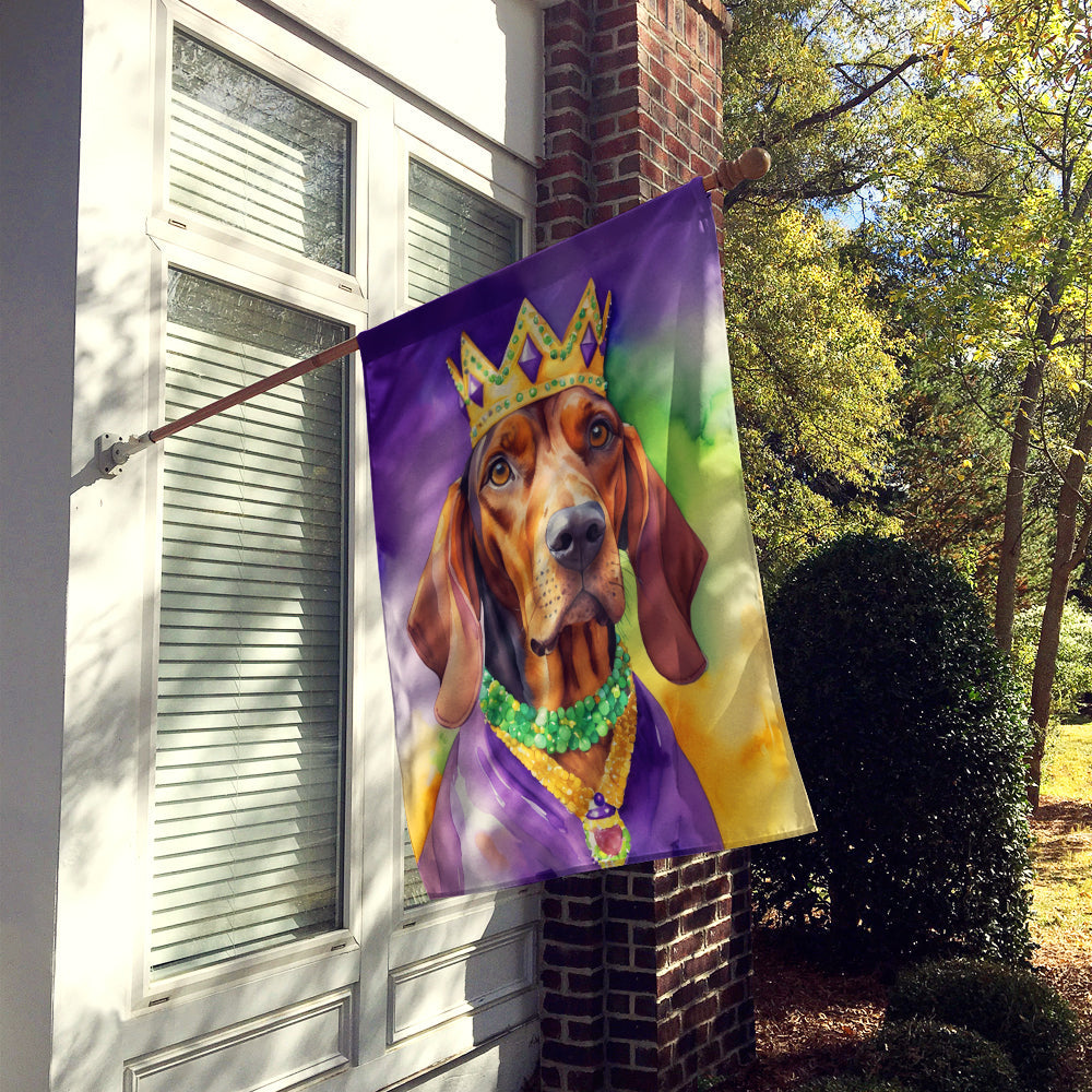 Redbone Coonhound King of Mardi Gras House Flag 28x40 Porch Sleeve Pole Decorative Outside Yard Banner Artwork Wall Hanging, Polyester