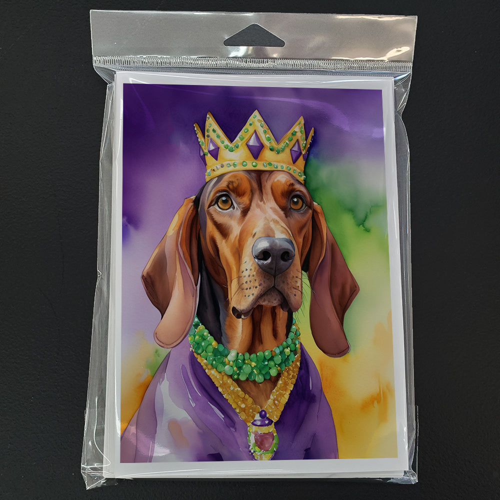 Redbone Coonhound King of Mardi Gras Greeting Cards Pack of 8 Blank Cards with Envelopes Whimsical A7 Size 5x7