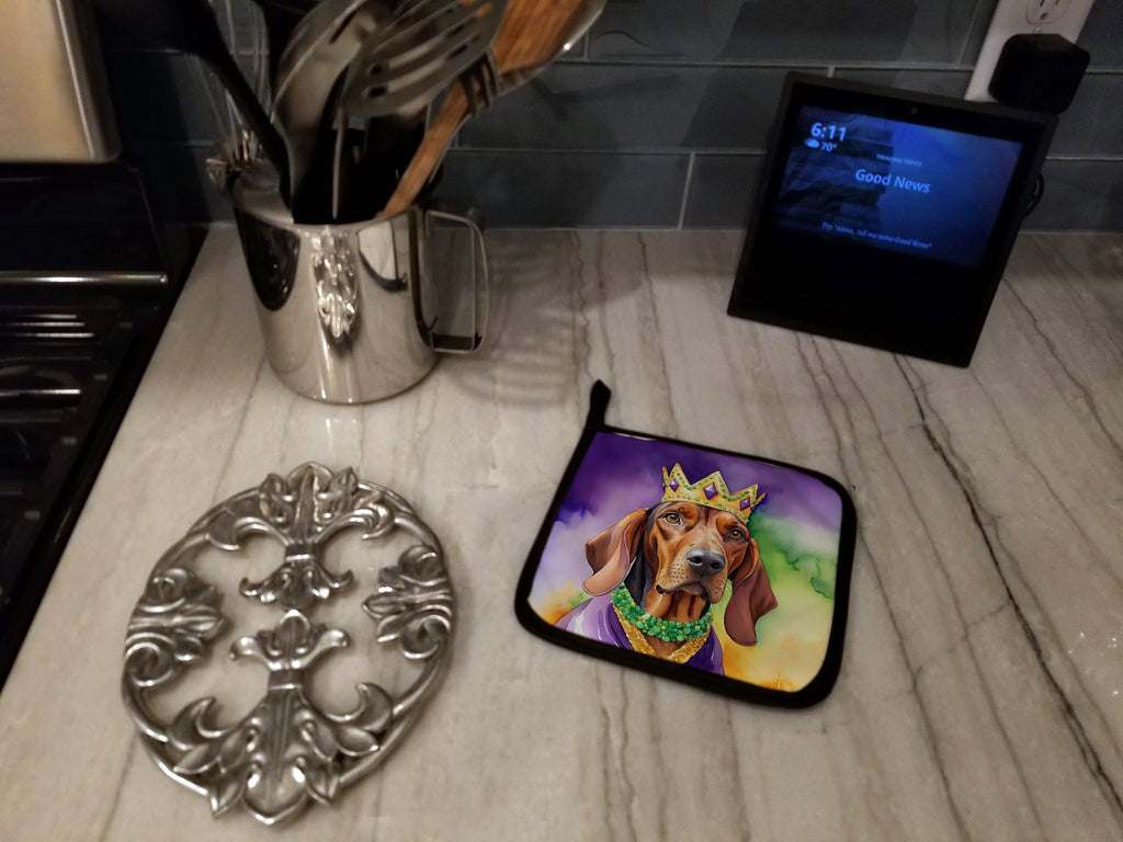 Redbone Coonhound King of Mardi Gras Pot Holder Set of 2 Heat Resistant Quilted Hot Pads 7.5 x 7.5 Inch, Insulated Kitchen Trivets for Cooking & Baking