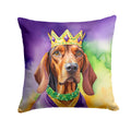 Redbone Coonhound King of Mardi Gras Decorative Throw Pillow 14x14 Indoor Outdoor Accent Cushion, Fabric Cover with Insert for Sofa, Bed, Porch & Living Room