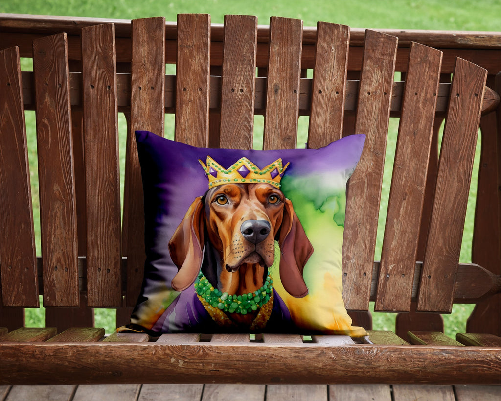 Redbone Coonhound King of Mardi Gras Decorative Throw Pillow 14x14 Indoor Outdoor Accent Cushion, Fabric Cover with Insert for Sofa, Bed, Porch & Living Room