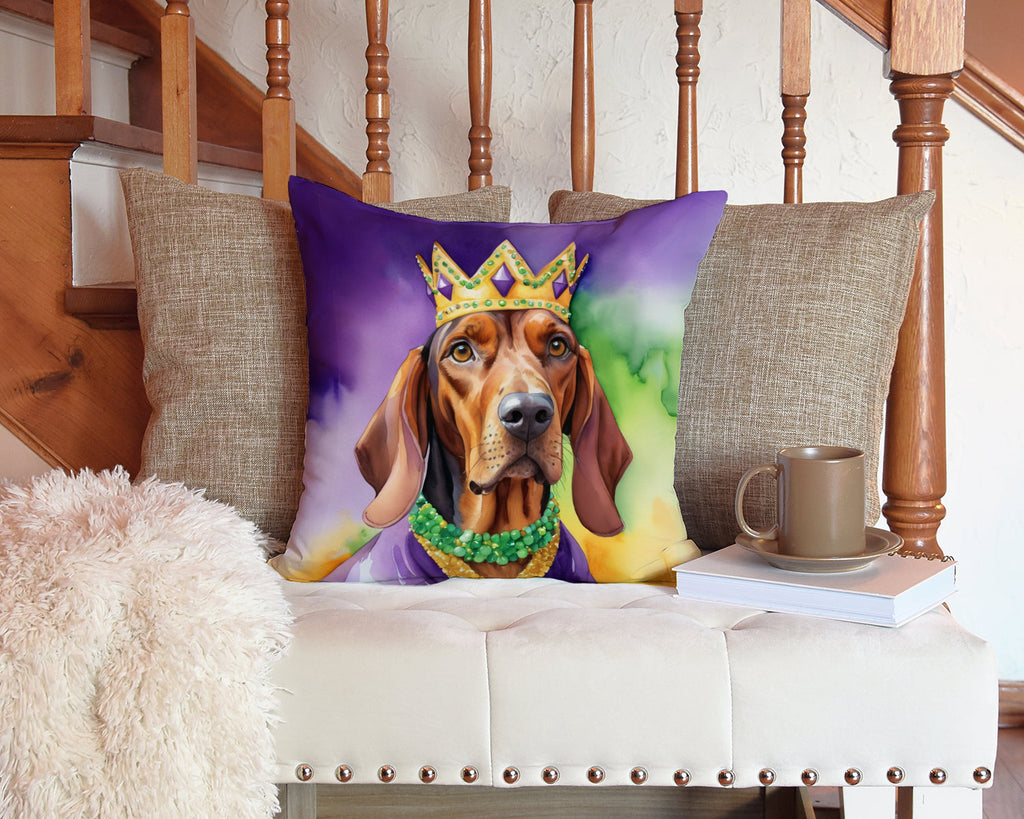 Redbone Coonhound King of Mardi Gras Decorative Throw Pillow 14x14 Indoor Outdoor Accent Cushion, Fabric Cover with Insert for Sofa, Bed, Porch & Living Room