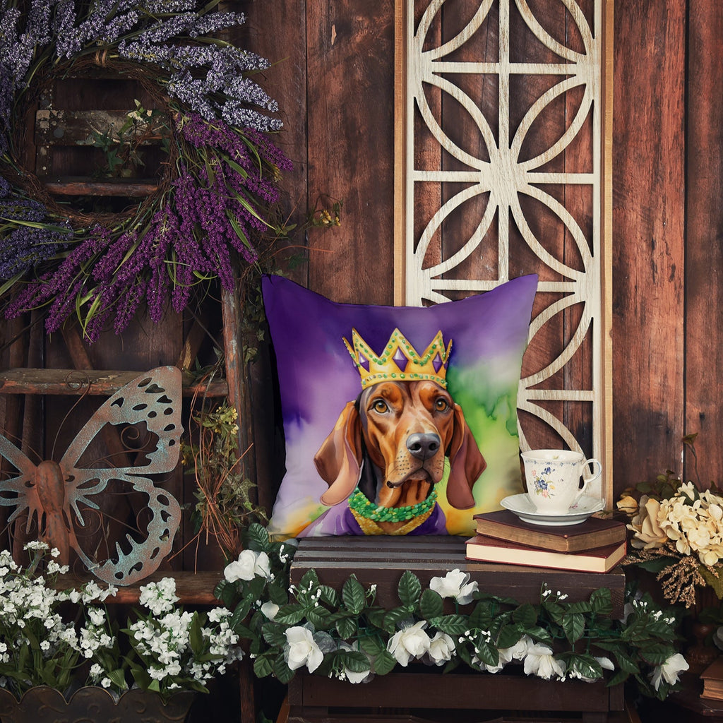 Redbone Coonhound King of Mardi Gras Decorative Throw Pillow 18x18 Indoor Outdoor Accent Cushion, Fabric Cover with Insert for Sofa, Bed, Porch & Living Room