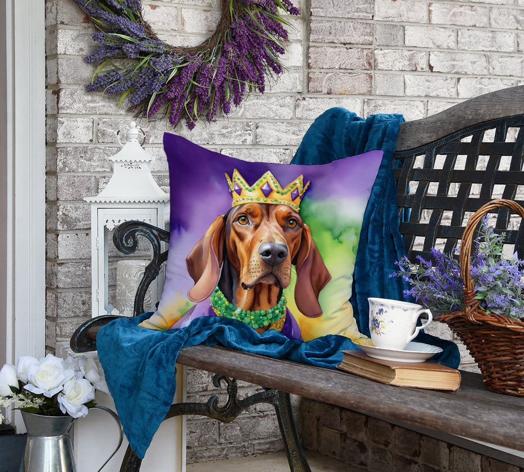 Redbone Coonhound King of Mardi Gras Decorative Throw Pillow 18x18 Indoor Outdoor Accent Cushion, Fabric Cover with Insert for Sofa, Bed, Porch & Living Room
