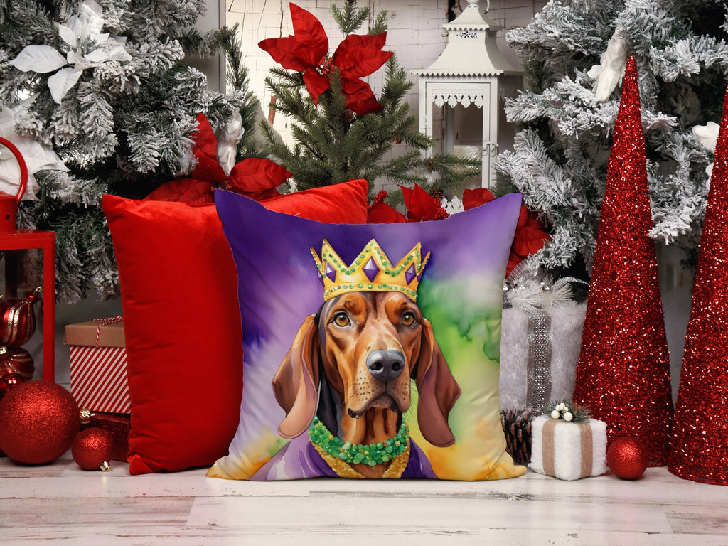 Redbone Coonhound King of Mardi Gras Decorative Throw Pillow 18x18 Indoor Outdoor Accent Cushion, Fabric Cover with Insert for Sofa, Bed, Porch & Living Room
