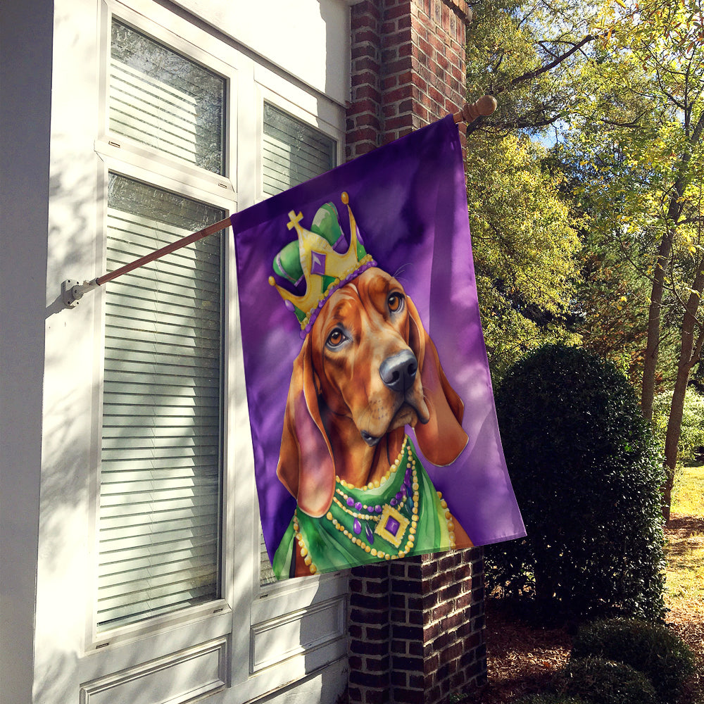 Redbone Coonhound King of Mardi Gras House Flag 28x40 Porch Sleeve Pole Decorative Outside Yard Banner Artwork Wall Hanging, Polyester