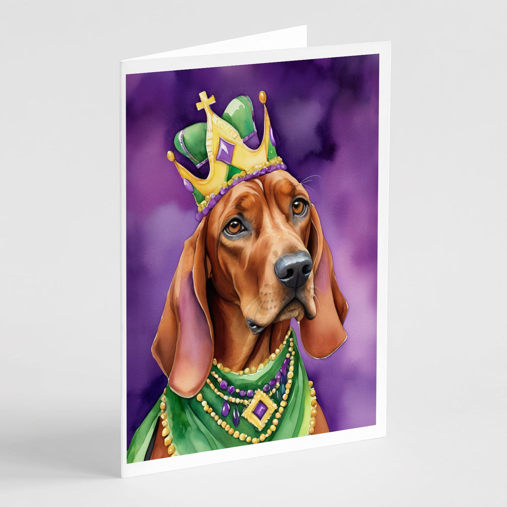 Redbone Coonhound King of Mardi Gras Greeting Cards Pack of 8 Blank Cards with Envelopes Whimsical A7 Size 5x7