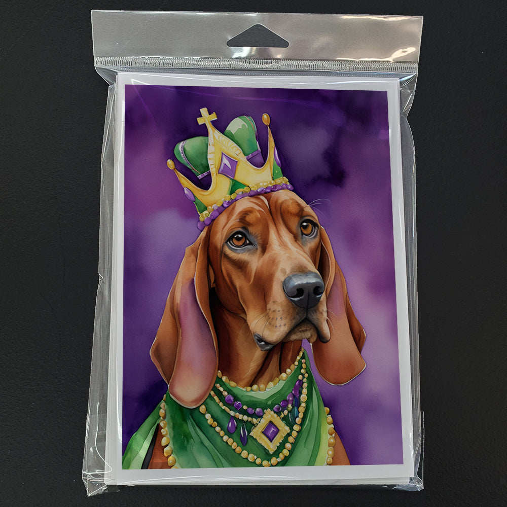 Redbone Coonhound King of Mardi Gras Greeting Cards Pack of 8 Blank Cards with Envelopes Whimsical A7 Size 5x7