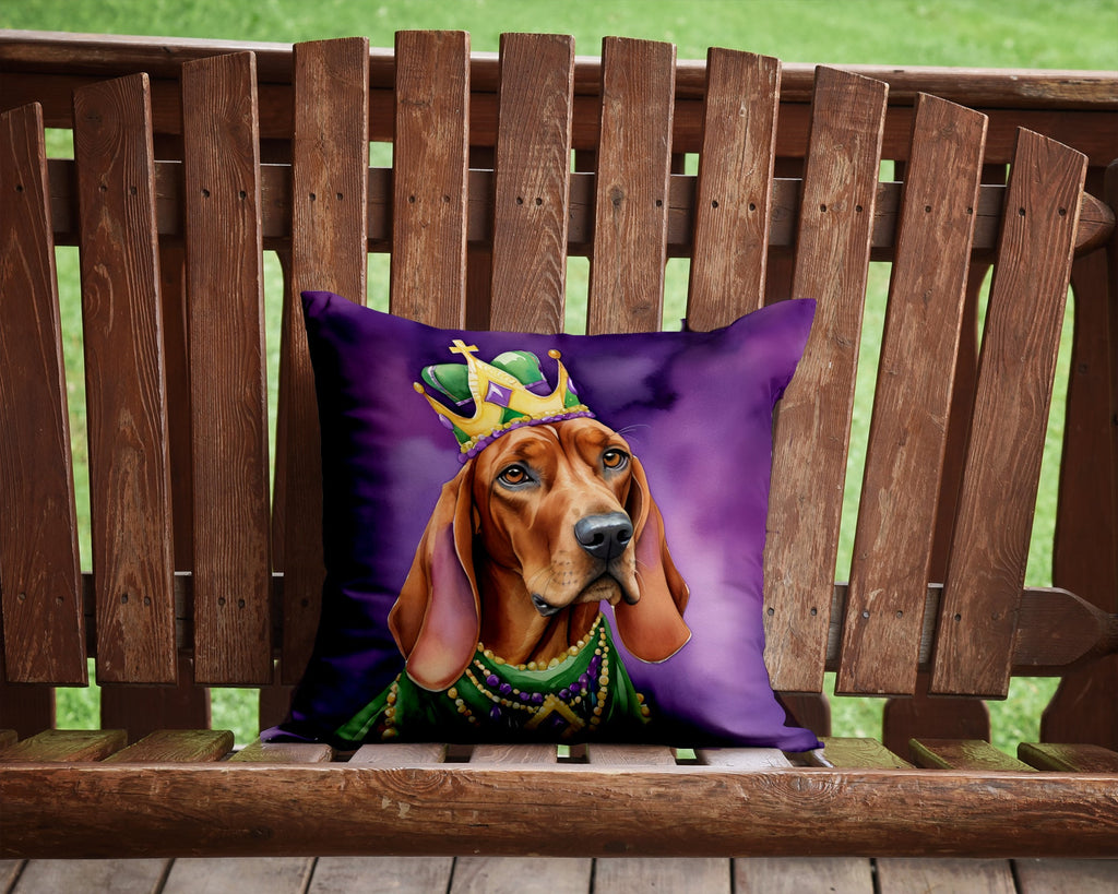 Redbone Coonhound King of Mardi Gras Decorative Throw Pillow 14x14 Indoor Outdoor Accent Cushion, Fabric Cover with Insert for Sofa, Bed, Porch & Living Room