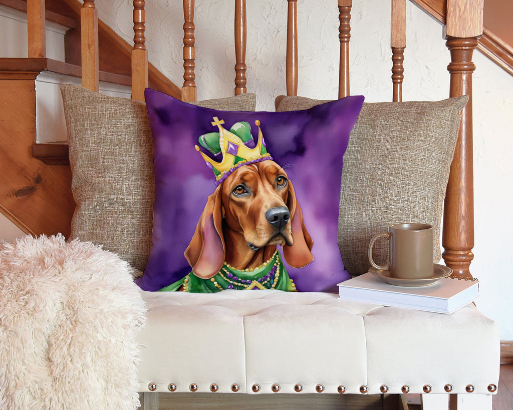 Redbone Coonhound King of Mardi Gras Decorative Throw Pillow 14x14 Indoor Outdoor Accent Cushion, Fabric Cover with Insert for Sofa, Bed, Porch & Living Room