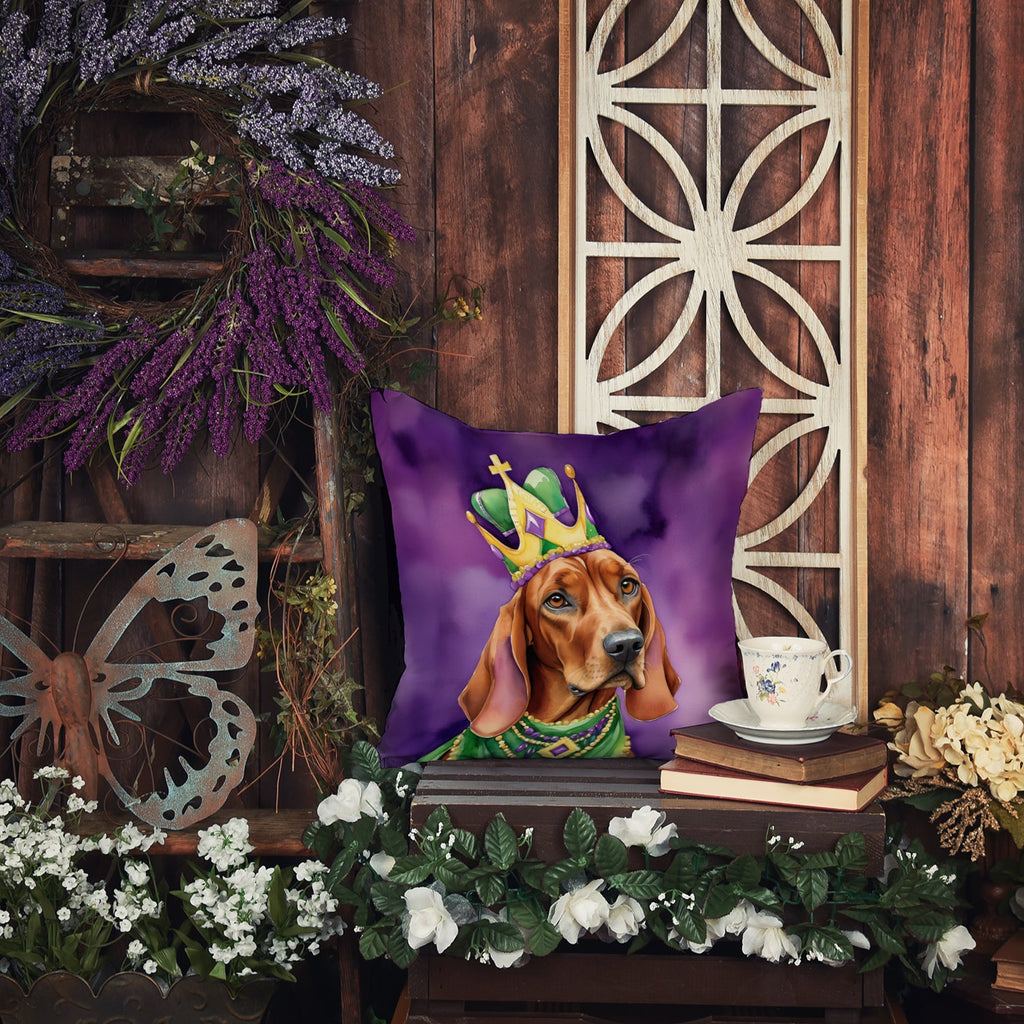 Redbone Coonhound King of Mardi Gras Decorative Throw Pillow 14x14 Indoor Outdoor Accent Cushion, Fabric Cover with Insert for Sofa, Bed, Porch & Living Room