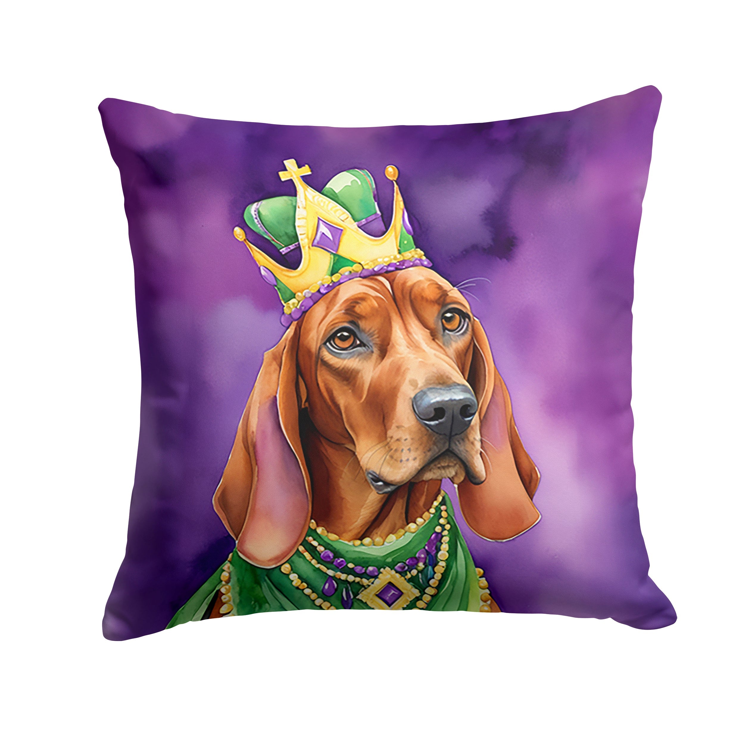 Redbone Coonhound King of Mardi Gras Decorative Throw Pillow 18x18 Indoor Outdoor Accent Cushion, Fabric Cover with Insert for Sofa, Bed, Porch & Living Room