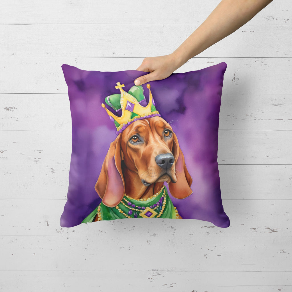 Redbone Coonhound King of Mardi Gras Decorative Throw Pillow 18x18 Indoor Outdoor Accent Cushion, Fabric Cover with Insert for Sofa, Bed, Porch & Living Room