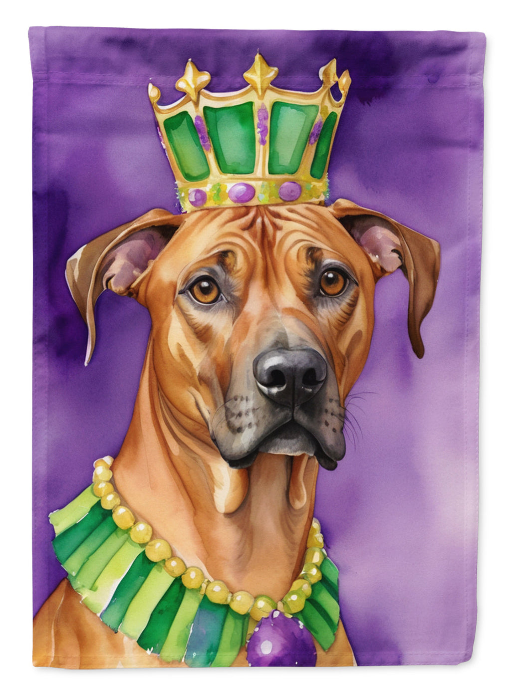 Rhodesian Ridgeback King of Mardi Gras House Flag 28x40 Porch Sleeve Pole Decorative Outside Yard Banner Artwork Wall Hanging, Polyester