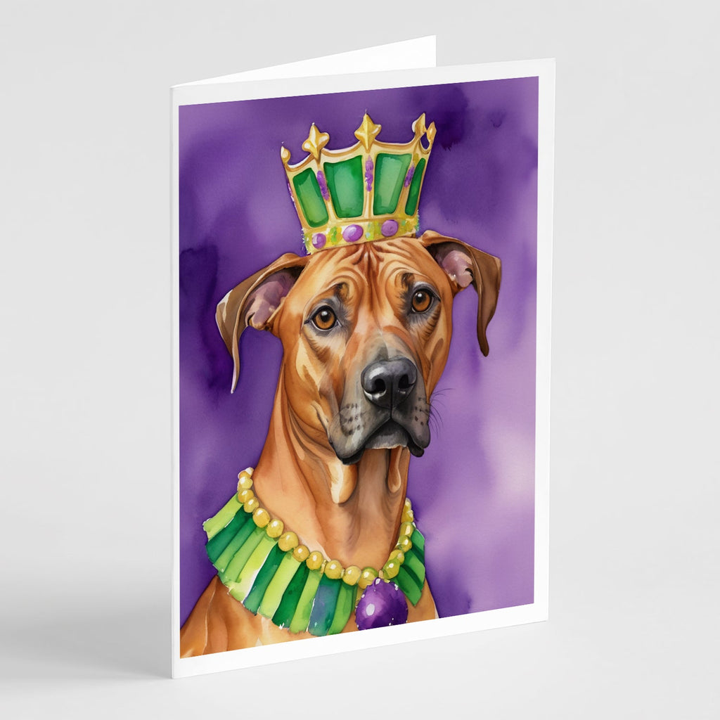 Rhodesian Ridgeback King of Mardi Gras Greeting Cards Pack of 8 Blank Cards with Envelopes Whimsical A7 Size 5x7