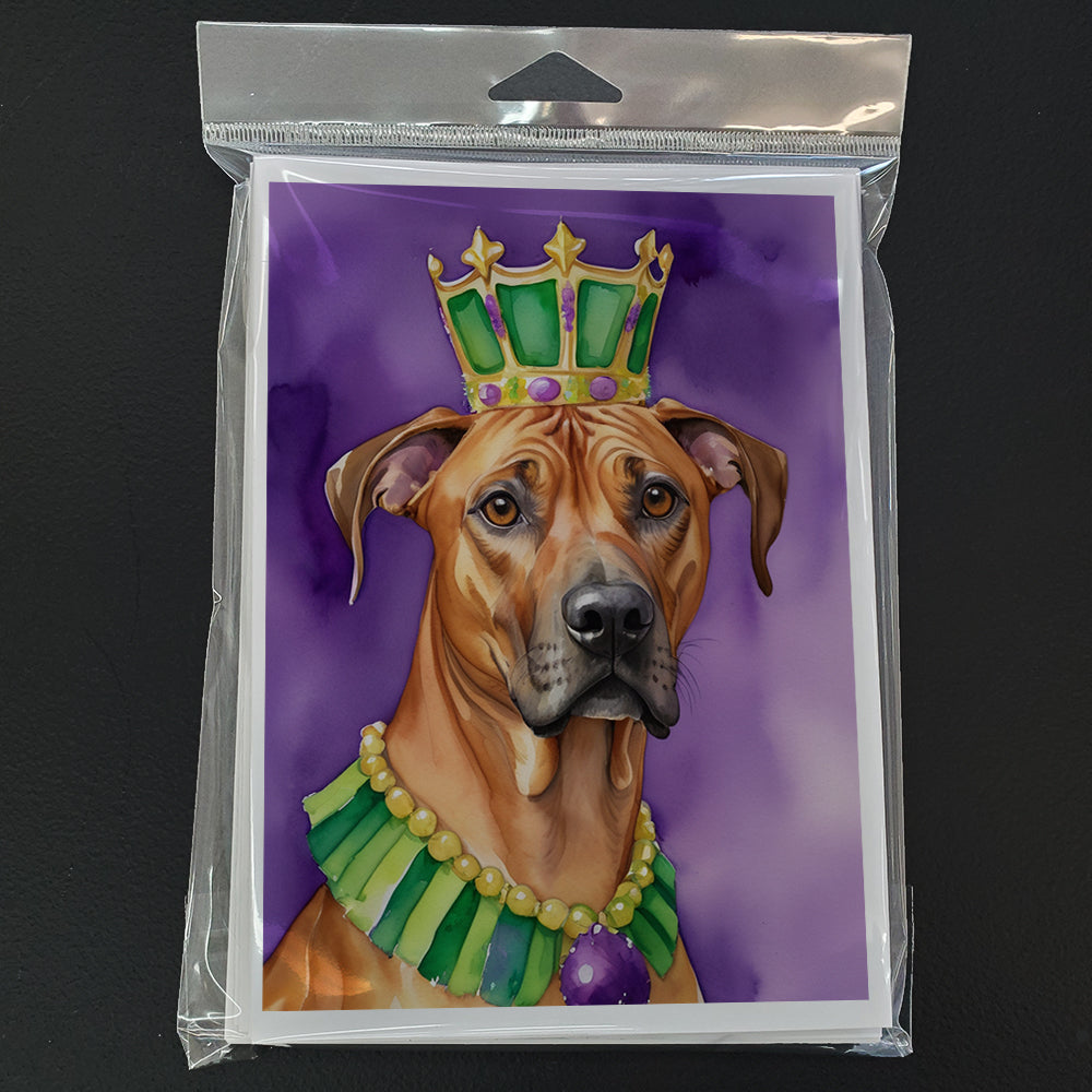 Rhodesian Ridgeback King of Mardi Gras Greeting Cards Pack of 8 Blank Cards with Envelopes Whimsical A7 Size 5x7