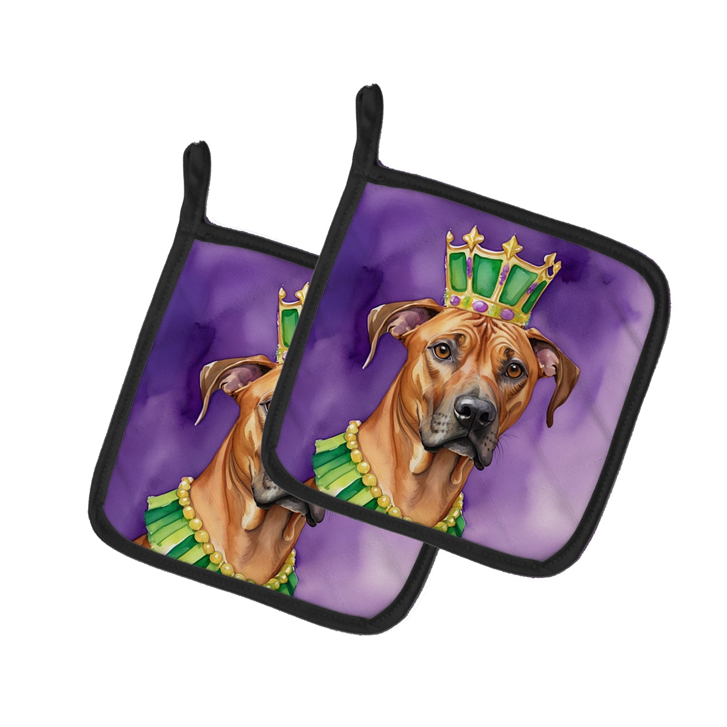 Rhodesian Ridgeback King of Mardi Gras Pot Holder Set of 2 Heat Resistant Quilted Hot Pads 7.5 x 7.5 Inch, Insulated Kitchen Trivets for Cooking & Baking