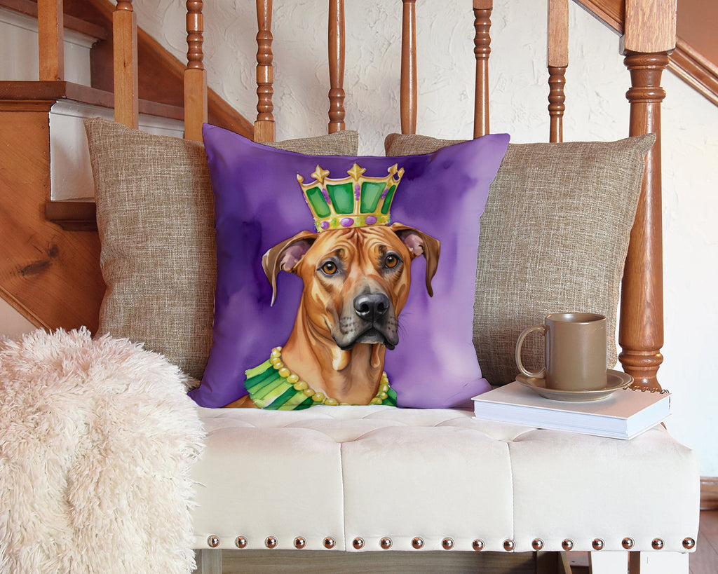 Rhodesian Ridgeback King of Mardi Gras Decorative Throw Pillow 14x14 Indoor Outdoor Accent Cushion, Fabric Cover with Insert for Sofa, Bed, Porch & Living Room
