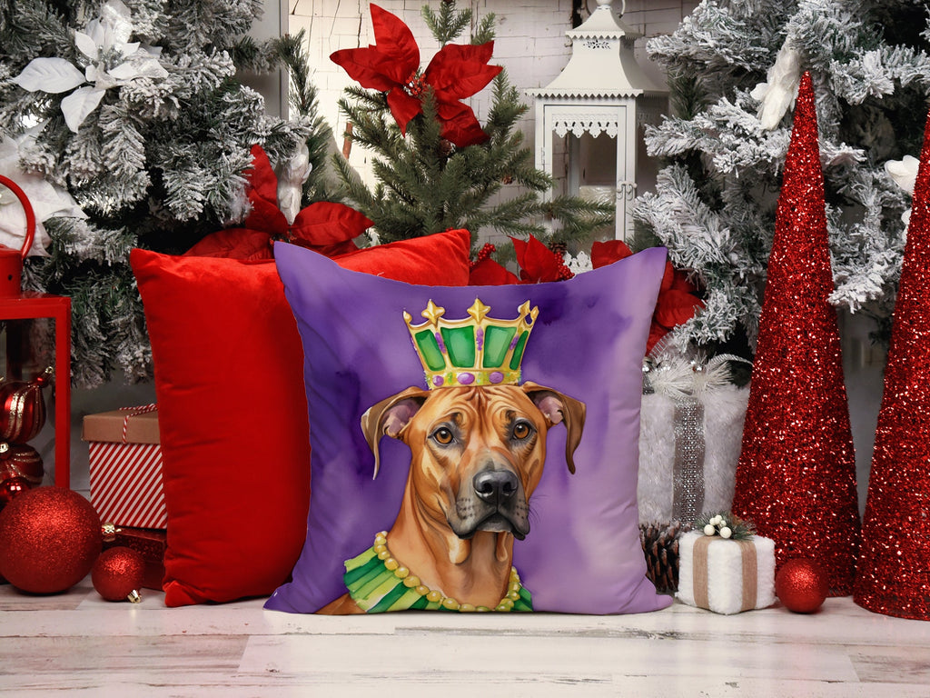 Rhodesian Ridgeback King of Mardi Gras Decorative Throw Pillow 14x14 Indoor Outdoor Accent Cushion, Fabric Cover with Insert for Sofa, Bed, Porch & Living Room