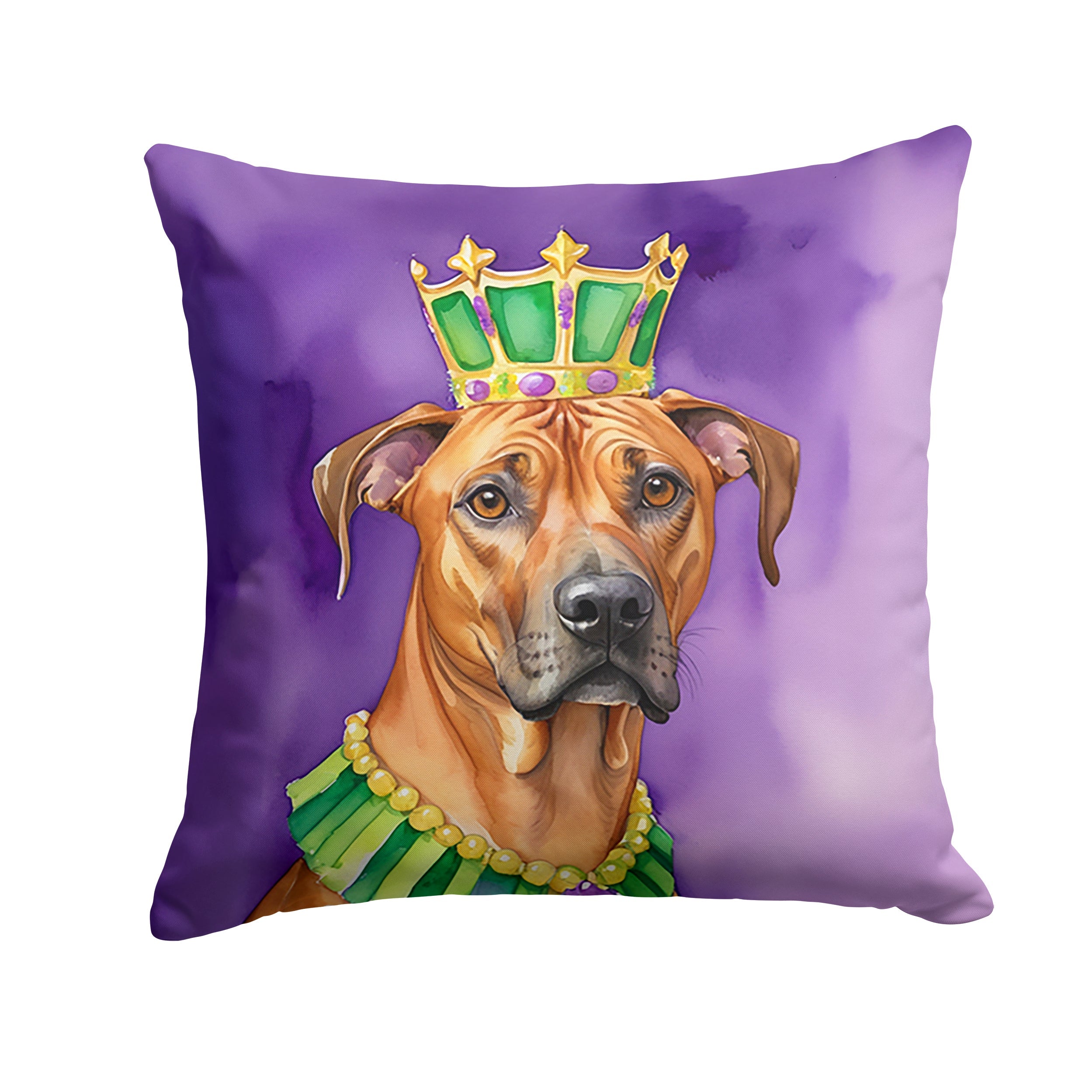 Rhodesian Ridgeback King of Mardi Gras Decorative Throw Pillow 18x18 Indoor Outdoor Accent Cushion, Fabric Cover with Insert for Sofa, Bed, Porch & Living Room