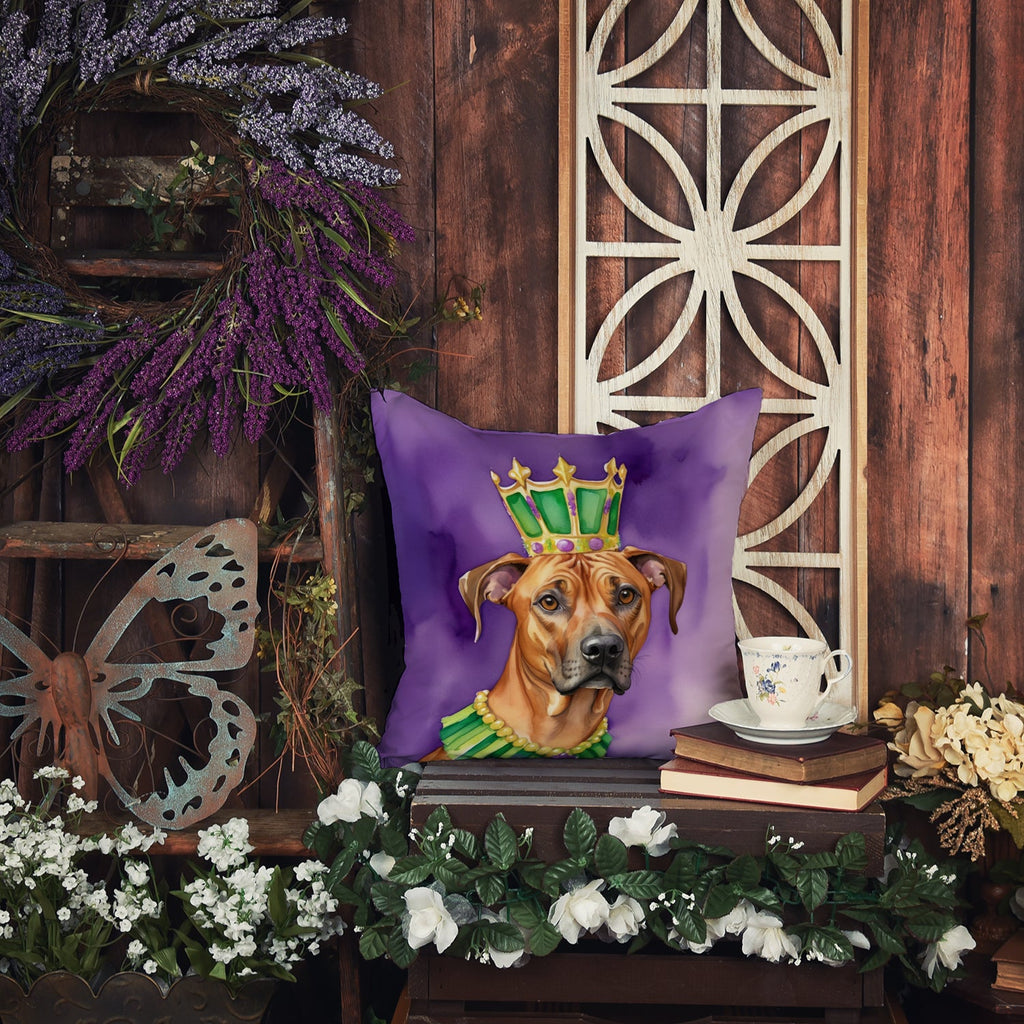 Rhodesian Ridgeback King of Mardi Gras Decorative Throw Pillow 18x18 Indoor Outdoor Accent Cushion, Fabric Cover with Insert for Sofa, Bed, Porch & Living Room