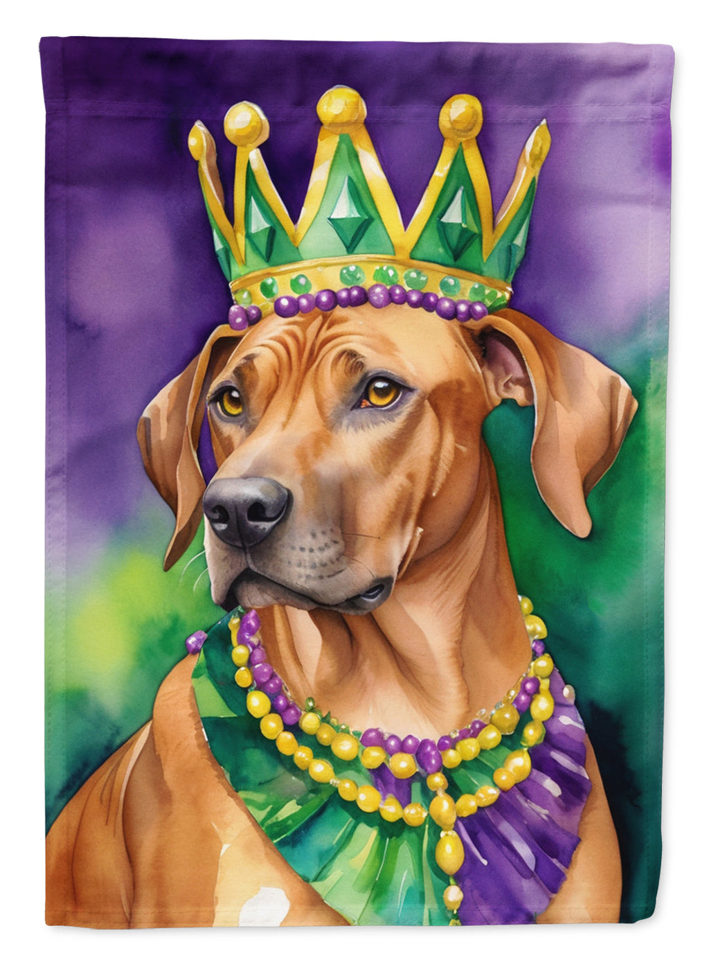 Rhodesian Ridgeback King of Mardi Gras House Flag 28x40 Porch Sleeve Pole Decorative Outside Yard Banner Artwork Wall Hanging, Polyester
