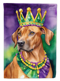 Rhodesian Ridgeback King of Mardi Gras House Flag 28x40 Porch Sleeve Pole Decorative Outside Yard Banner Artwork Wall Hanging, Polyester