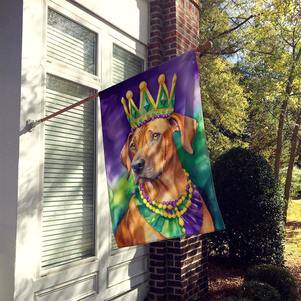 Rhodesian Ridgeback King of Mardi Gras House Flag 28x40 Porch Sleeve Pole Decorative Outside Yard Banner Artwork Wall Hanging, Polyester