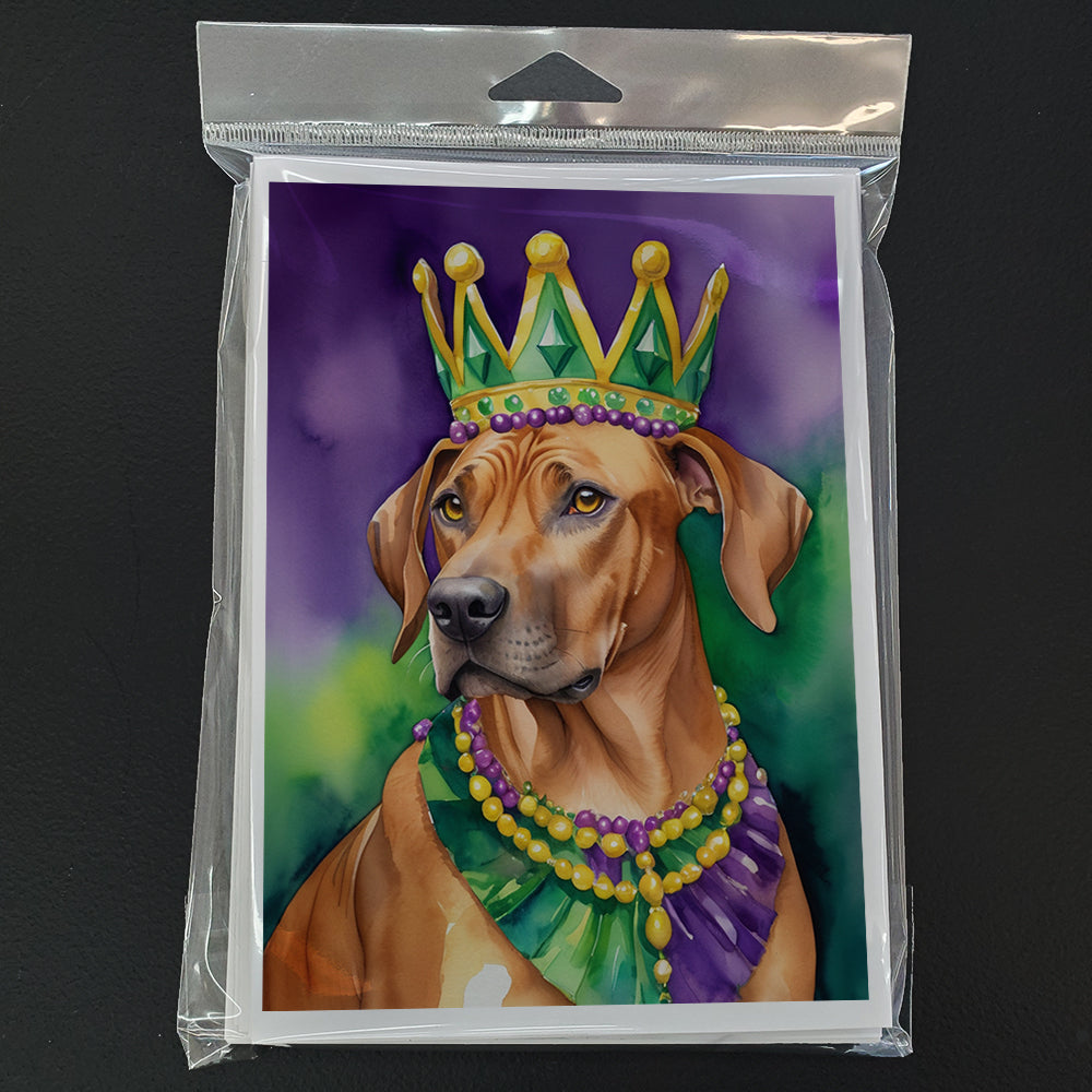 Rhodesian Ridgeback King of Mardi Gras Greeting Cards Pack of 8 Blank Cards with Envelopes Whimsical A7 Size 5x7