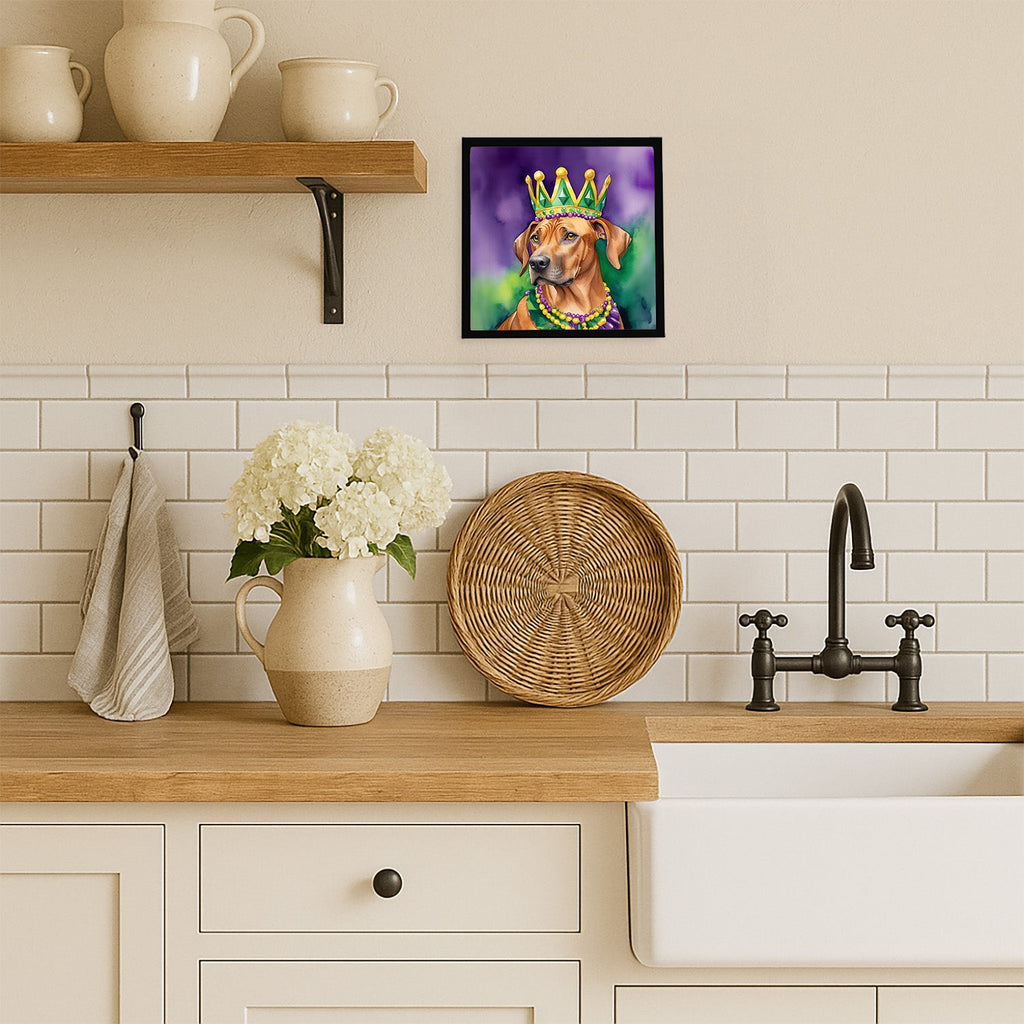 Rhodesian Ridgeback King of Mardi Gras Framed Metal Print Bathroom, Kitchen, Office, Home Decor Wall Art Ready to Hang, Square, 8X8
