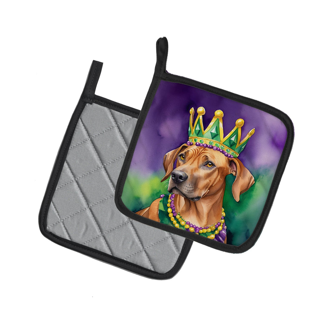 Rhodesian Ridgeback King of Mardi Gras Pot Holder Set of 2 Heat Resistant Quilted Hot Pads 7.5 x 7.5 Inch, Insulated Kitchen Trivets for Cooking & Baking