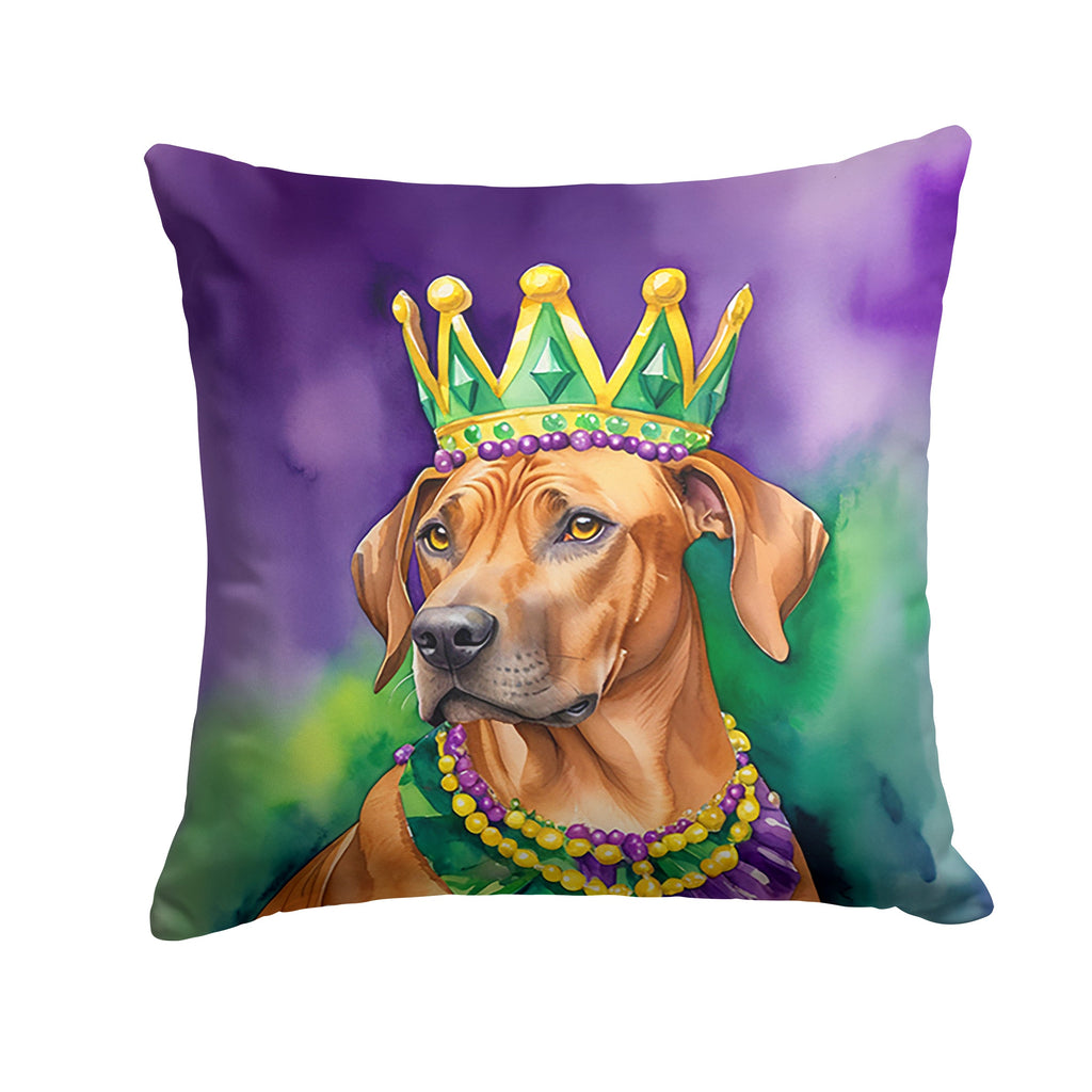 Rhodesian Ridgeback King of Mardi Gras Decorative Throw Pillow 14x14 Indoor Outdoor Accent Cushion, Fabric Cover with Insert for Sofa, Bed, Porch & Living Room