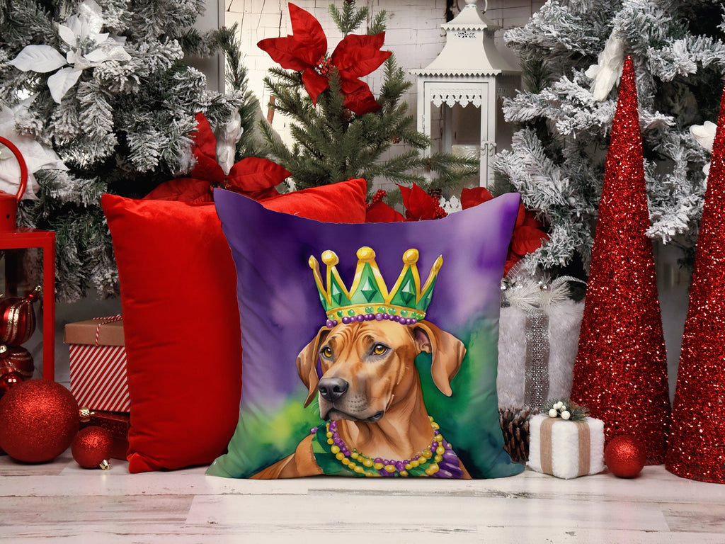 Rhodesian Ridgeback King of Mardi Gras Decorative Throw Pillow 14x14 Indoor Outdoor Accent Cushion, Fabric Cover with Insert for Sofa, Bed, Porch & Living Room