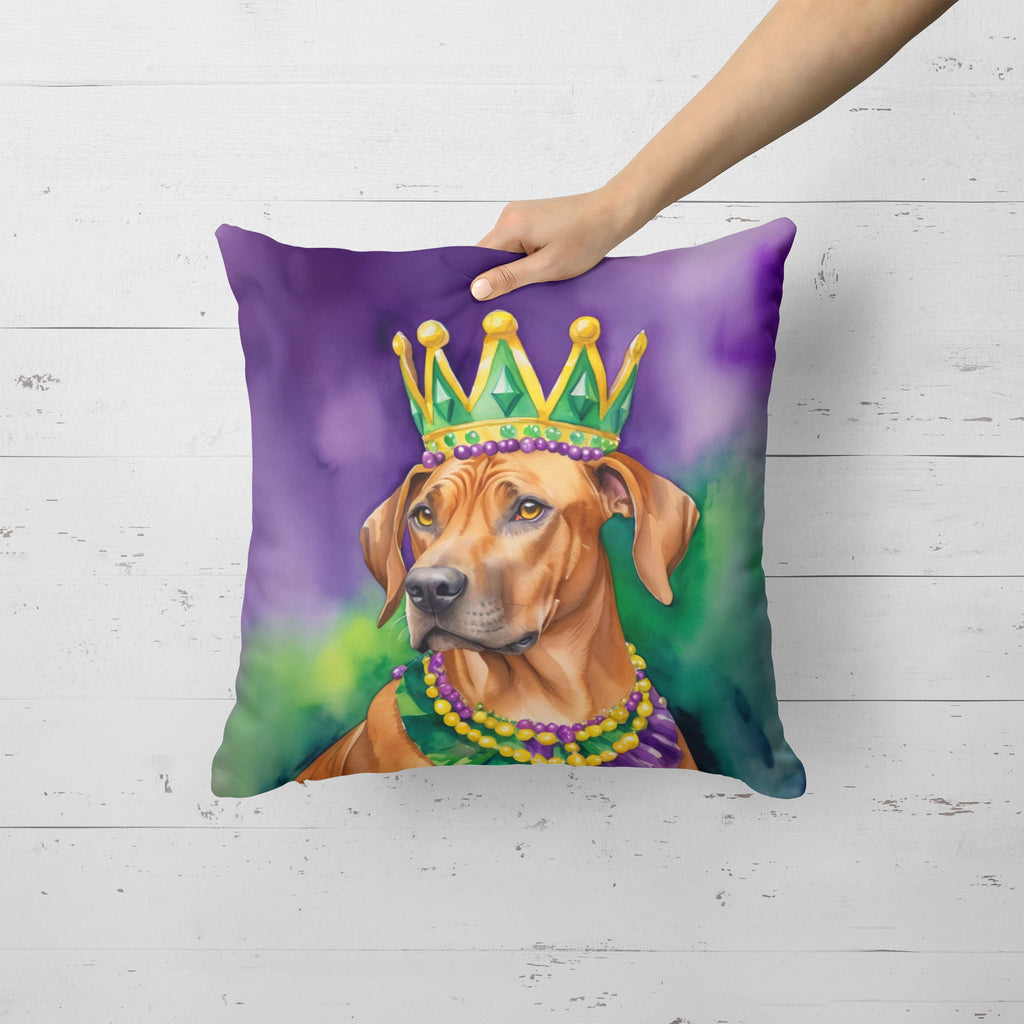 Rhodesian Ridgeback King of Mardi Gras Decorative Throw Pillow 18x18 Indoor Outdoor Accent Cushion, Fabric Cover with Insert for Sofa, Bed, Porch & Living Room