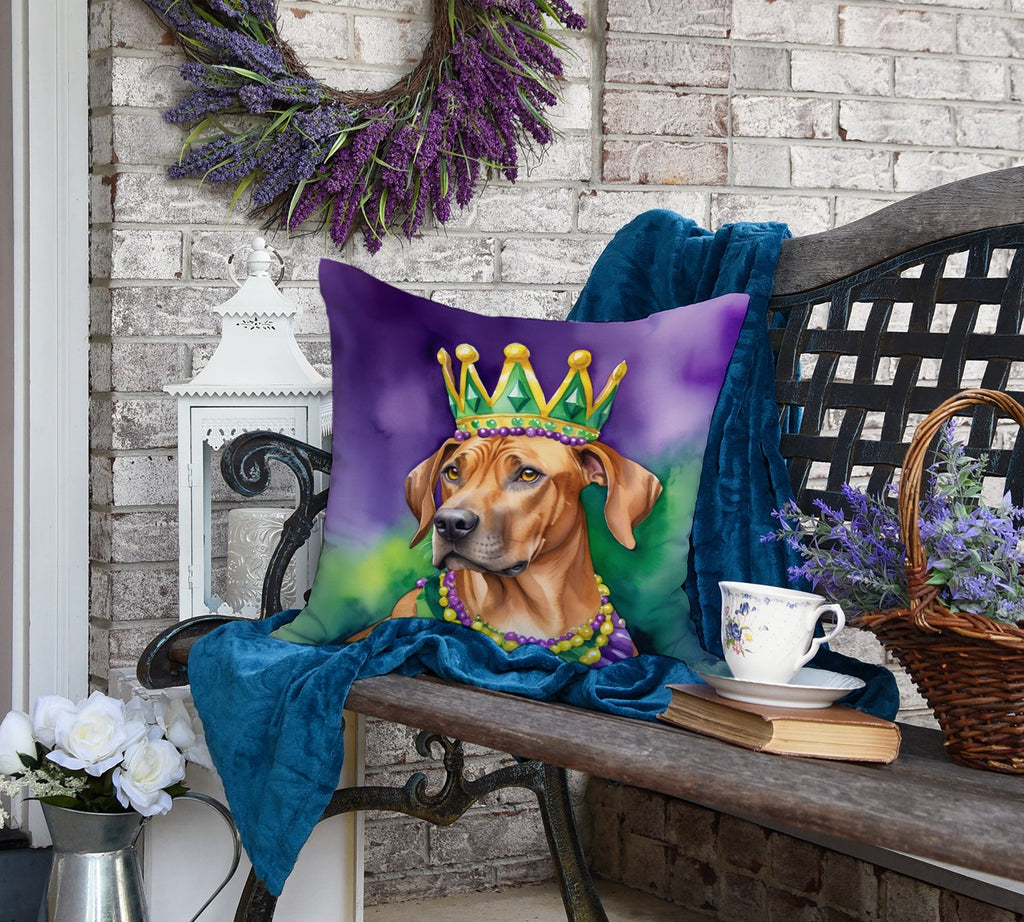 Rhodesian Ridgeback King of Mardi Gras Decorative Throw Pillow 18x18 Indoor Outdoor Accent Cushion, Fabric Cover with Insert for Sofa, Bed, Porch & Living Room