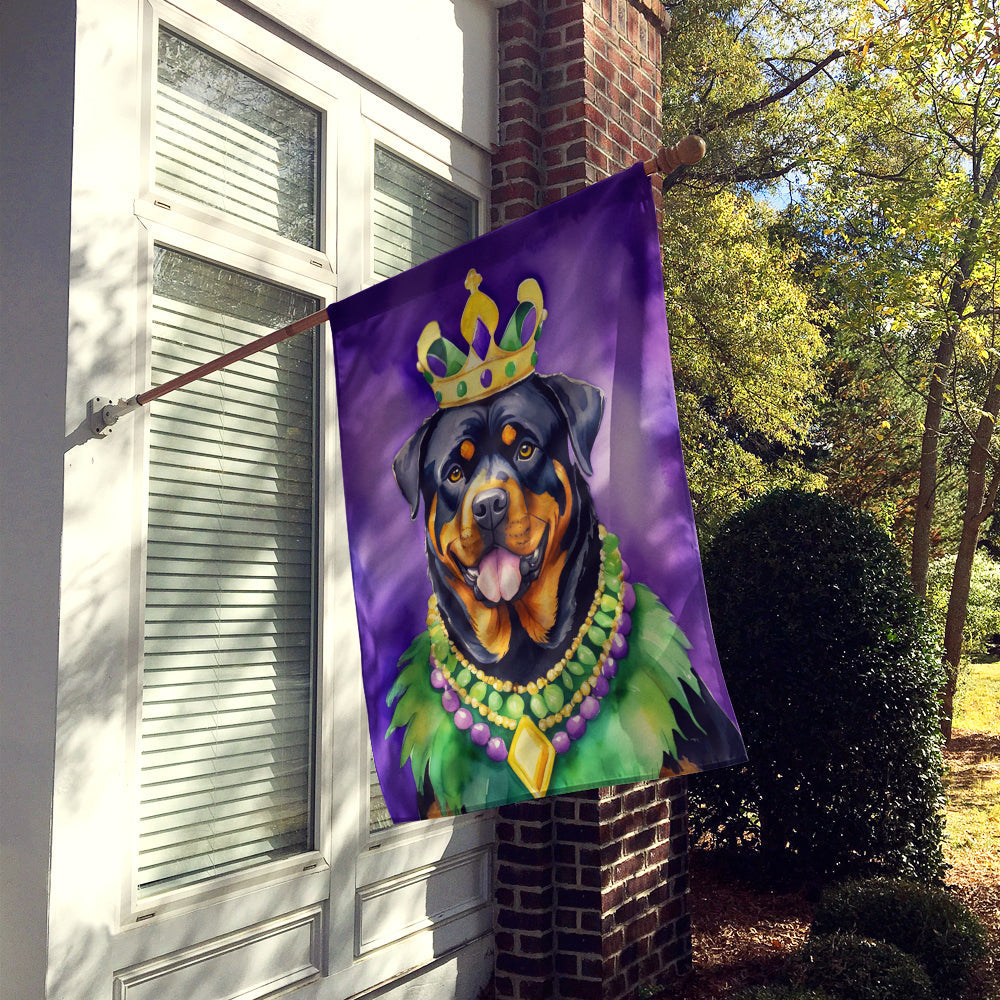 Rottweiler King of Mardi Gras House Flag 28x40 Porch Sleeve Pole Decorative Outside Yard Banner Artwork Wall Hanging, Polyester