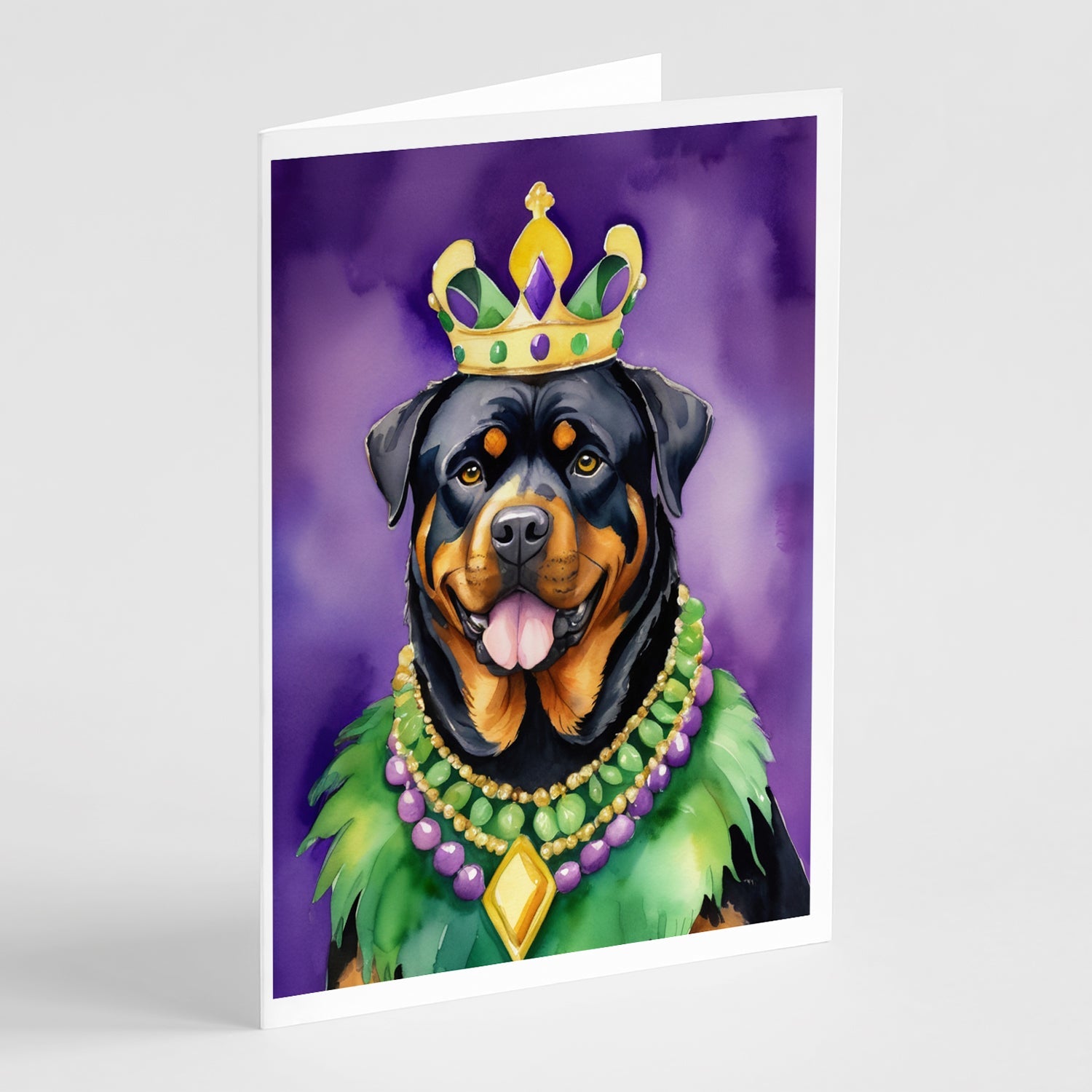 Rottweiler King of Mardi Gras Greeting Cards Pack of 8 Blank Cards with Envelopes Whimsical A7 Size 5x7