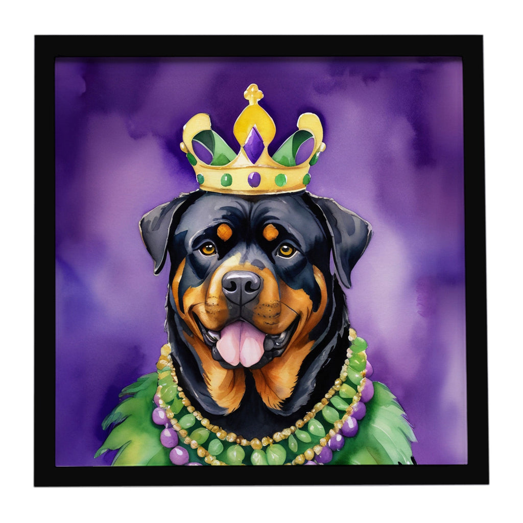 Rottweiler King of Mardi Gras Framed Metal Print Bathroom, Kitchen, Office, Home Decor Wall Art Ready to Hang, Square, 8X8