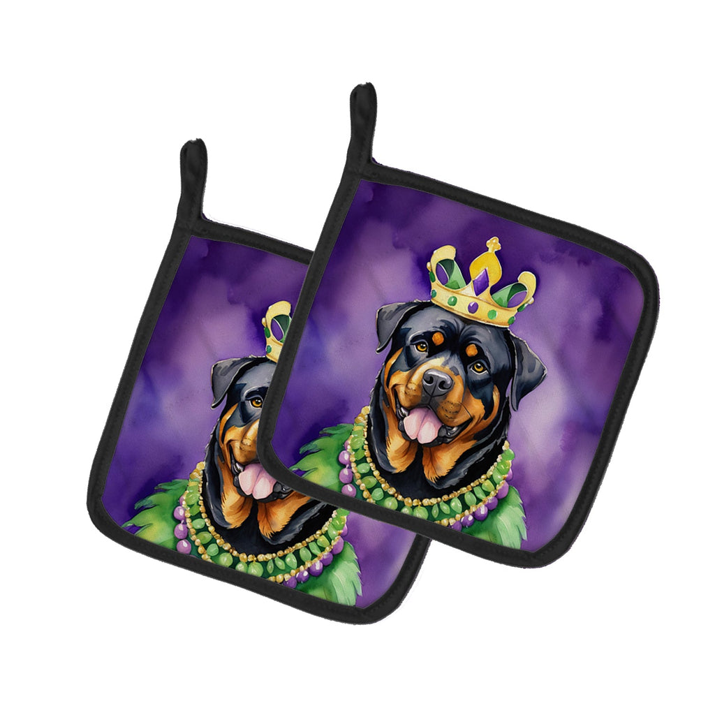 Rottweiler King of Mardi Gras Pot Holder Set of 2 Heat Resistant Quilted Hot Pads 7.5 x 7.5 Inch, Insulated Kitchen Trivets for Cooking & Baking
