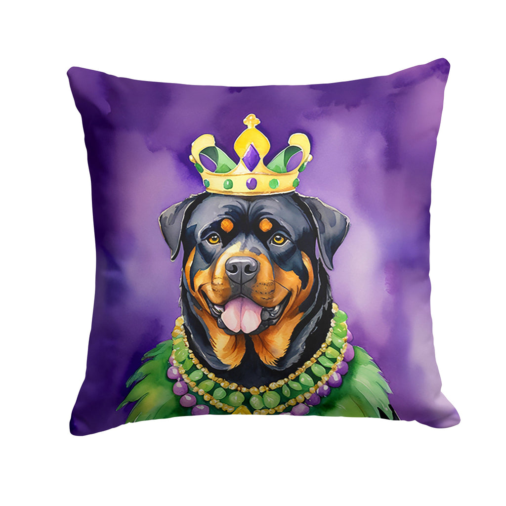 Rottweiler King of Mardi Gras Decorative Throw Pillow 18x18 Indoor Outdoor Accent Cushion, Fabric Cover with Insert for Sofa, Bed, Porch & Living Room
