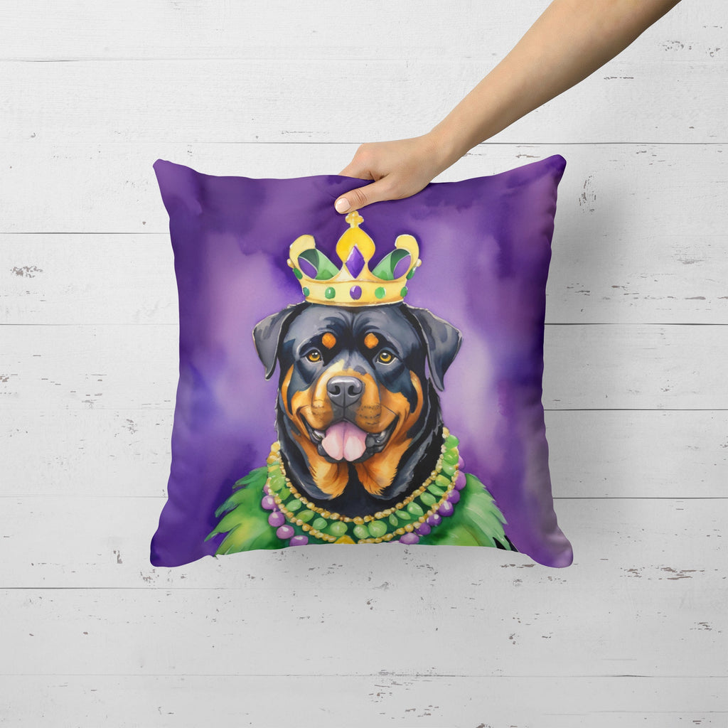 Rottweiler King of Mardi Gras Decorative Throw Pillow 18x18 Indoor Outdoor Accent Cushion, Fabric Cover with Insert for Sofa, Bed, Porch & Living Room