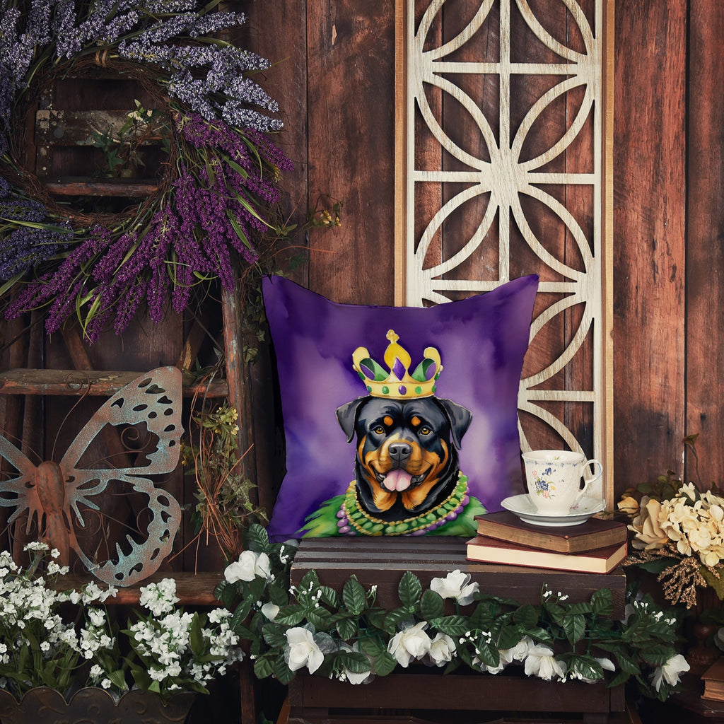 Rottweiler King of Mardi Gras Decorative Throw Pillow 18x18 Indoor Outdoor Accent Cushion, Fabric Cover with Insert for Sofa, Bed, Porch & Living Room